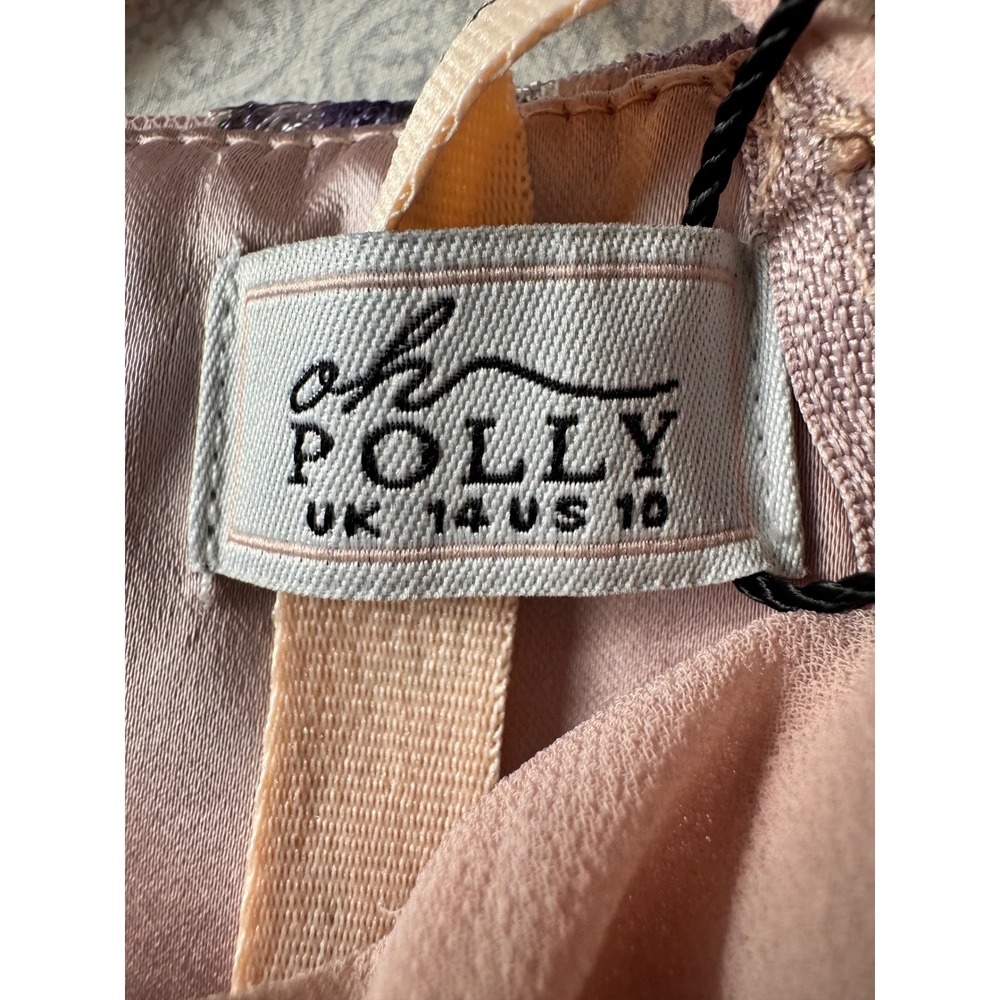 Oh Polly Pink Floral Embroidered Corset Mini Dress Tiered Ruffle Skirt US 10 NWT - Picture 8 of 11